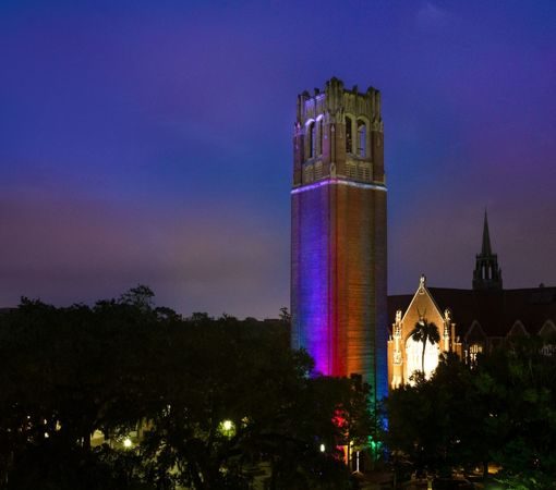 photo of century tower at night