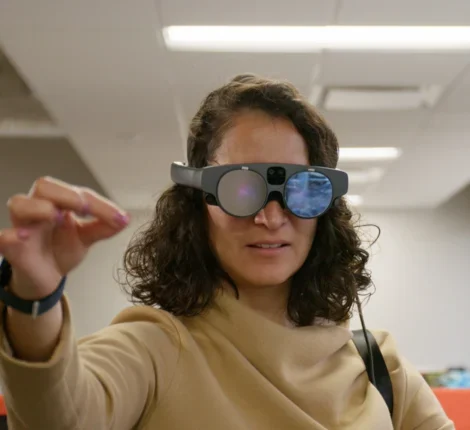 UF researcher using augmented reality headset