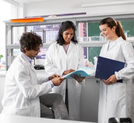 Researchers going over notes.