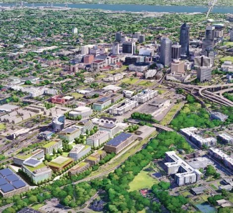 A rendering of an aerial view of UF's new Jacksonville campus.