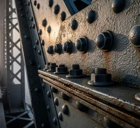 A close up of corrosion on a metal bridge.
